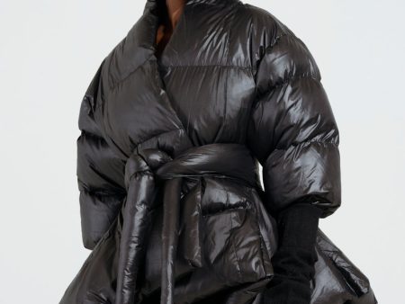 A STEP AHEAD LONG RIBBED SLEEVE PEPLUM PUFFER COAT For Cheap