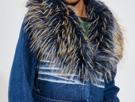 AD ASTRA FUR TRIM JACKET IN DARK BLUE DENIM on Sale