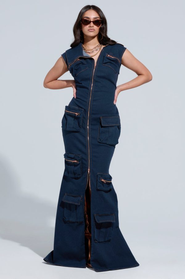 DONT MESS WITH ME COLLARED DENIM MAXI DRESS Online