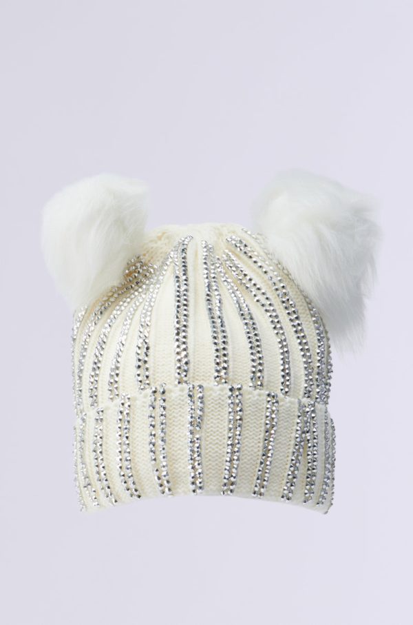 LEXII RHINESTONE KNIT MOUSE BEANIE IN WHITE For Discount