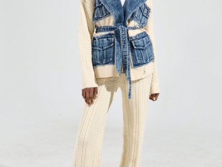 WORTHY OF LOVE CABLE KNIT STRAIGHT LEG PANT IN CREAM Online now