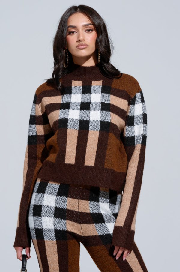 ELISE PLAID MOCK NECK SWEATER Online Sale