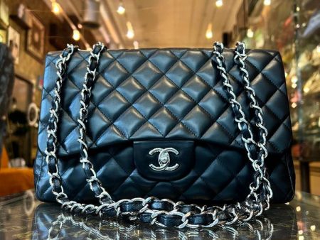 Chanel Quilted Lambskin Black Jumbo Classic Flap Bag ( 09- 10) Discount