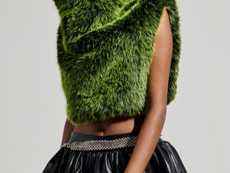 HEADED TO ASPEN SLEEVELESS FUR TOP IN GREEN Online