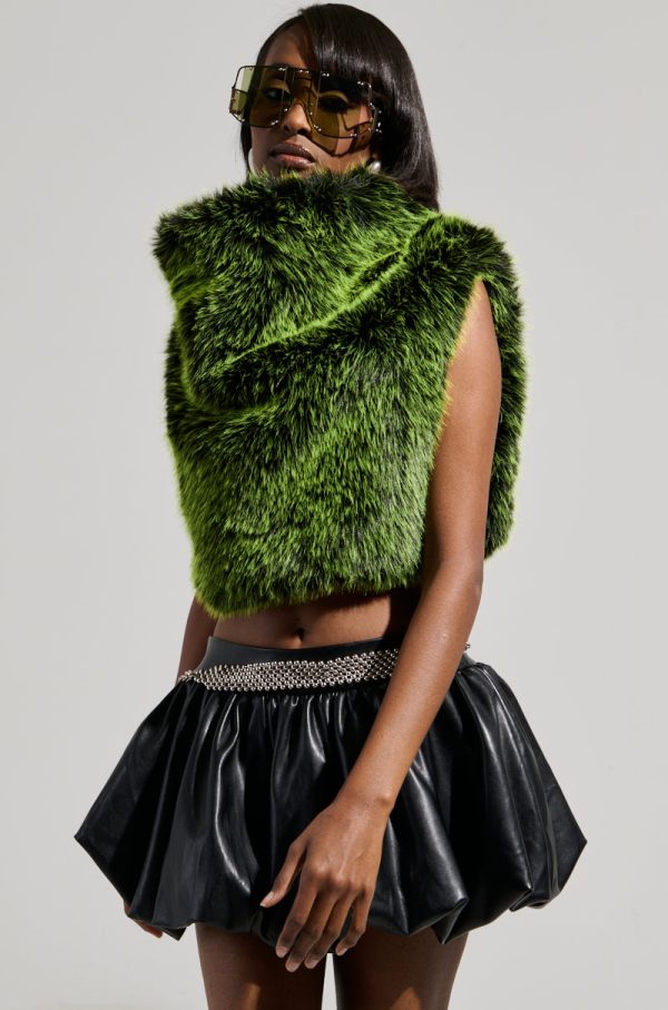 HEADED TO ASPEN SLEEVELESS FUR TOP IN GREEN Online