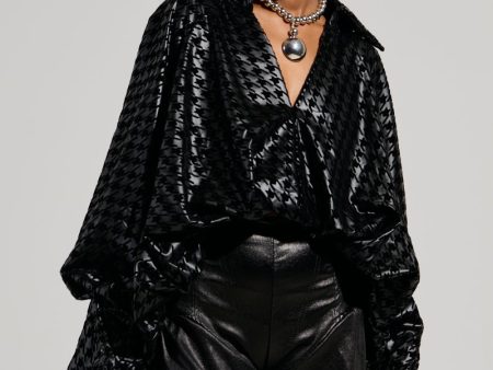 BADDEST OF EM ALL HOUNDSTOOTH FAUX LEATHER BLOUSE on Sale