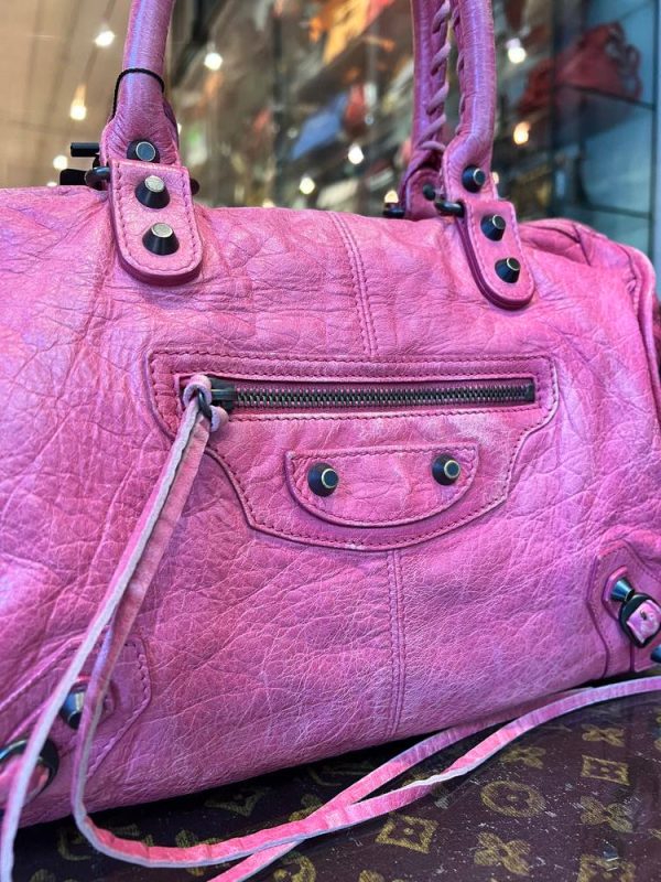 Balenciaga Pink Leather City Bag (No Strap) For Sale