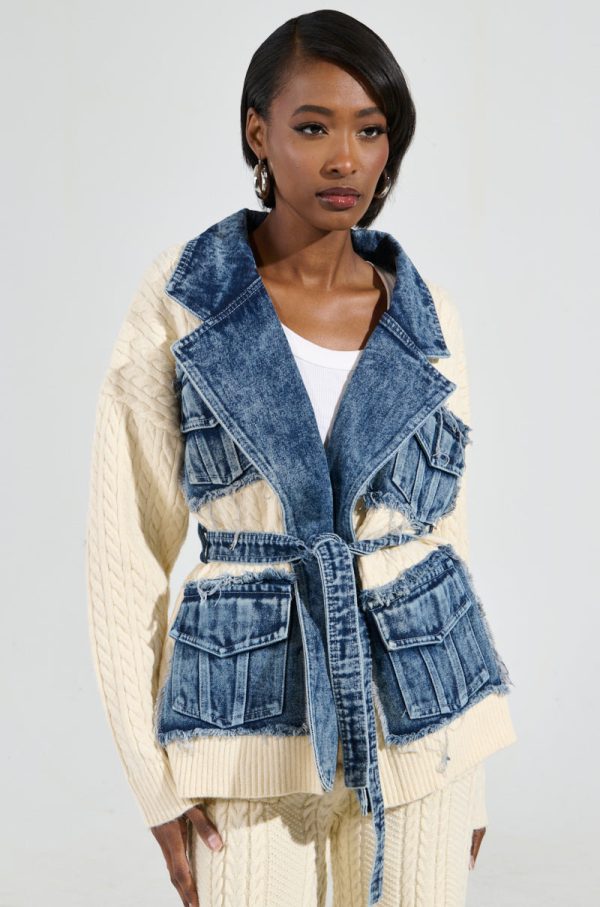 WORTHY OF LOVE CABLE KNIT TIE WAIST CARDIGAN IN CREAM Fashion