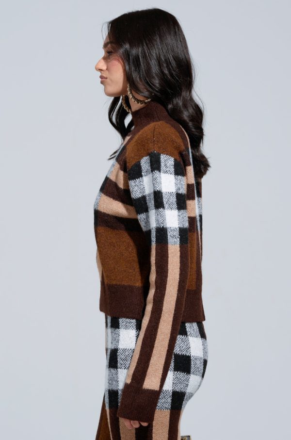 ELISE PLAID MOCK NECK SWEATER Online Sale