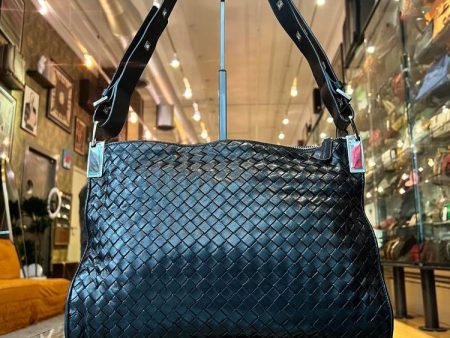 Bottega Intreccio Woven Leather Shoulder Bag Black Online Hot Sale