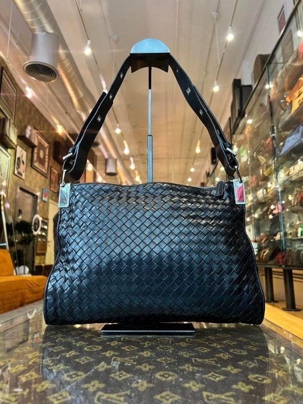 Bottega Intreccio Woven Leather Shoulder Bag Black Online Hot Sale