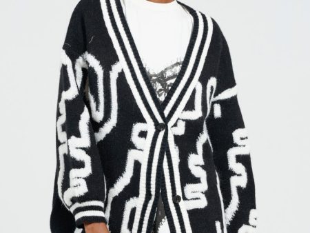 ABSTRACT LOVER OVERSIZED CARDIGAN IN BLACK WHITE Discount