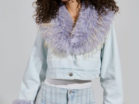 AD ASTRA FUR TRIM JACKET IN LIGHT BLUE DENIM Hot on Sale